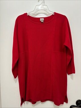 Chico's Bright Red Ribbed Crewneck Sweater 2 large
